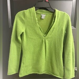 Ann Taylor Petite Green Merino Wool Angora Blend V-Neck Sweater SP